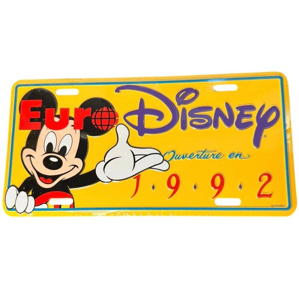 VTG 1992 Euro Disney Grand Opening Mickey Mouse Metal License Plate Sealed